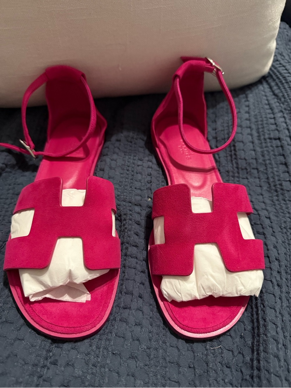 Hermes Santorini Hot Pink Suede Ankle-Strap Sandals